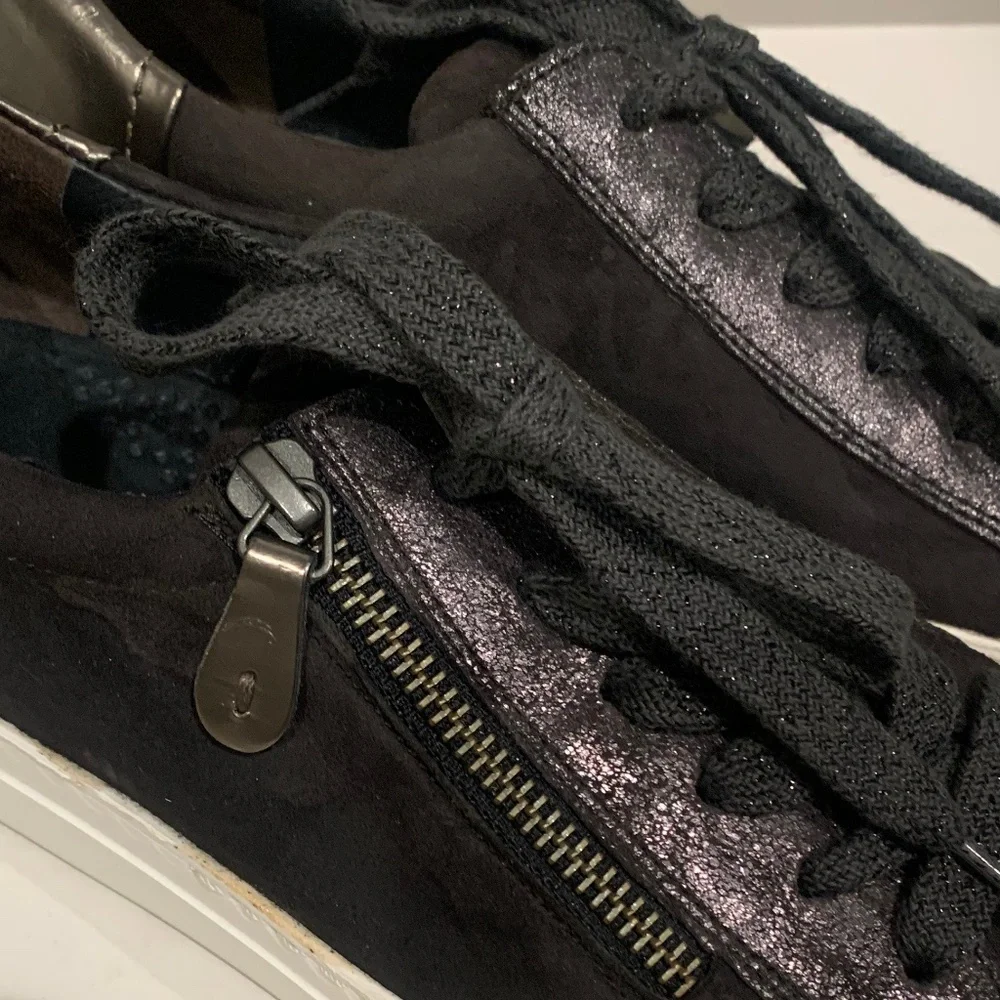 Paul Green Toby Leather Lace-Up Sneakers Side Zip Charcoal Slate Shoes US 7.5 - Picture 4 of 8